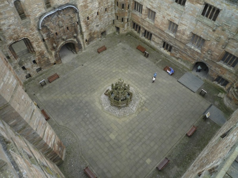 Looking down to the courtyard