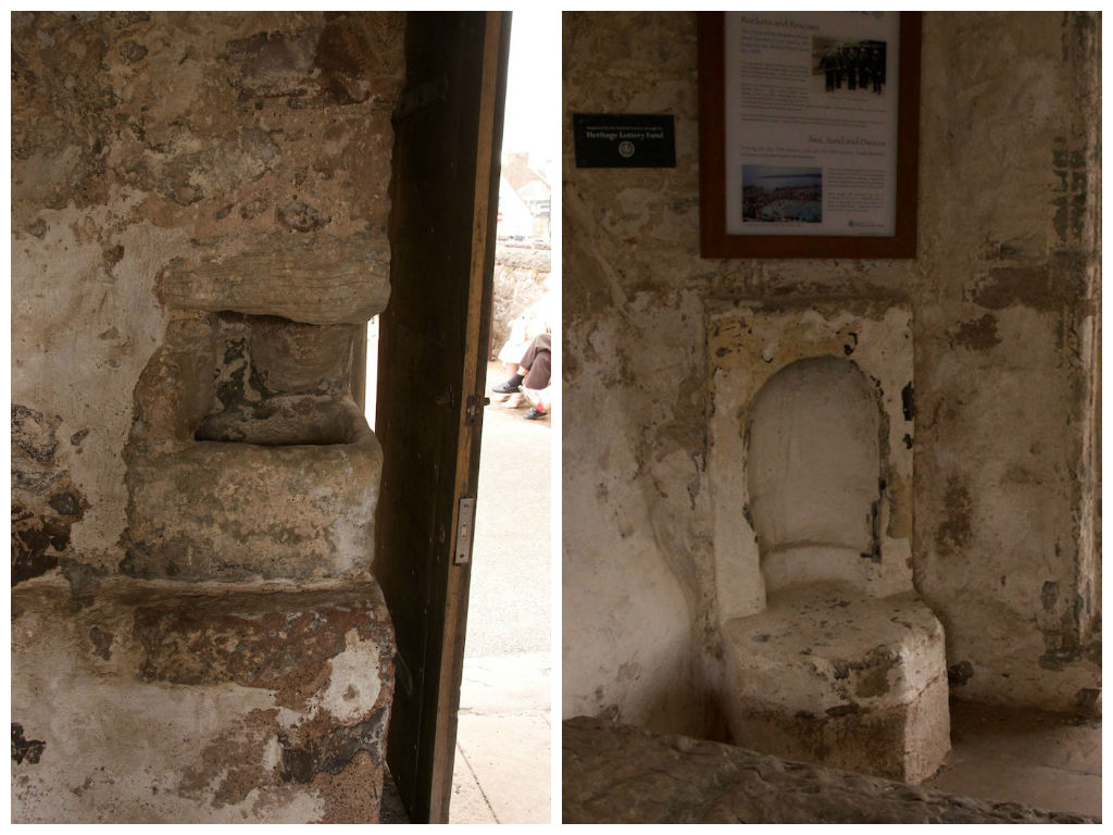 Stone sink (left) and fireplace